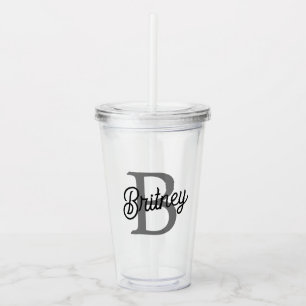 Modern Elegant Monogram Naam Zwart Grijs Script Acryl Drinkbeker