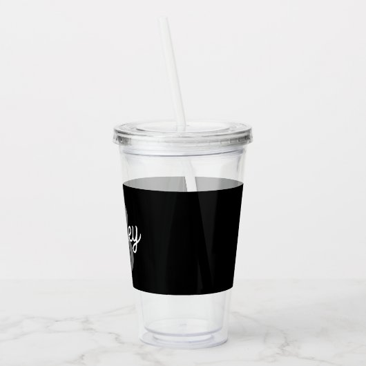 Modern Elegant Monogram Naam Zwart Grijs Script Acryl Drinkbeker (Links)