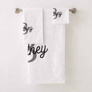 Modern Elegant Monogram Naam Zwart Grijs Script Bad Handdoek