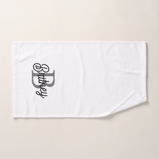 Modern Elegant Monogram Naam Zwart Grijs Script Bad Handdoek (Handdoek)