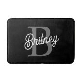 Modern Elegant Monogram Naam Zwart Grijs Script Badmat (Voorkant)