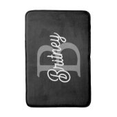 Modern Elegant Monogram Naam Zwart Grijs Script Badmat (Voorkant Verticaal)