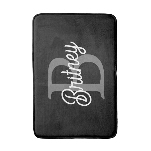Modern Elegant Monogram Naam Zwart Grijs Script Badmat (Voorkant Verticaal)