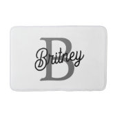 Modern Elegant Monogram Naam Zwart Grijs Script Badmat (Voorkant)