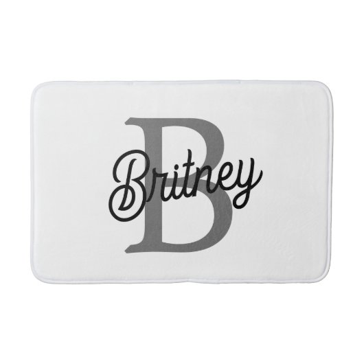 Modern Elegant Monogram Naam Zwart Grijs Script Badmat (Voorkant)