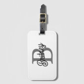 Modern Elegant Monogram Naam Zwart Grijs Script Bagagelabel (Voorkant (verticaal))