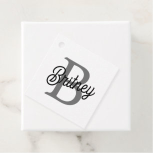 Modern Elegant Monogram Naam Zwart Grijs Script Bedankjes Labels
