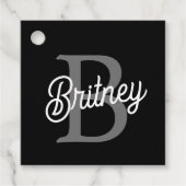Modern Elegant Monogram Naam Zwart Grijs Script Bedankjes Labels (Voorkant)