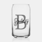 Modern Elegant Monogram Naam Zwart Grijs Script Blikvorm Glas (Voorkant)