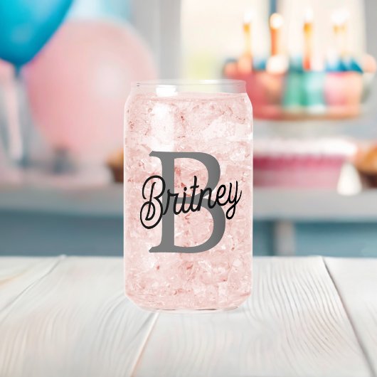 Modern Elegant Monogram Naam Zwart Grijs Script Blikvorm Glas (Insitu (Baby Shower))