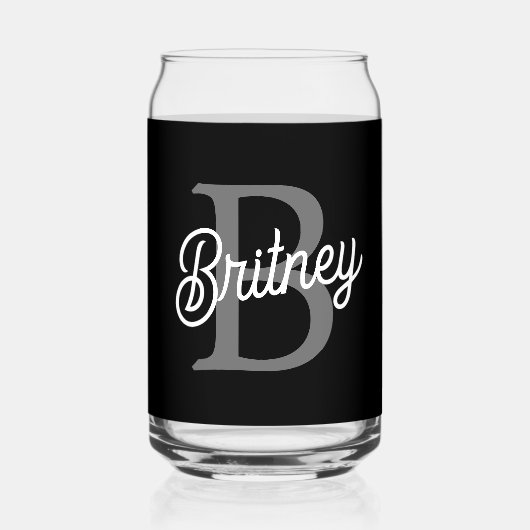 Modern Elegant Monogram Naam Zwart Grijs Script Blikvorm Glas (Voorkant)