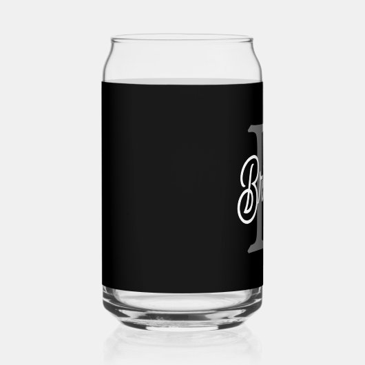 Modern Elegant Monogram Naam Zwart Grijs Script Blikvorm Glas (Rechts)
