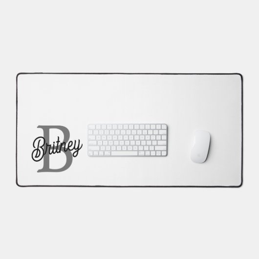 Modern Elegant Monogram Naam Zwart Grijs Script Bureaumat (Keyboard & Muis)