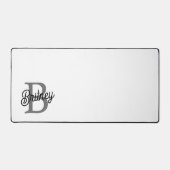 Modern Elegant Monogram Naam Zwart Grijs Script Bureaumat (Voorkant)