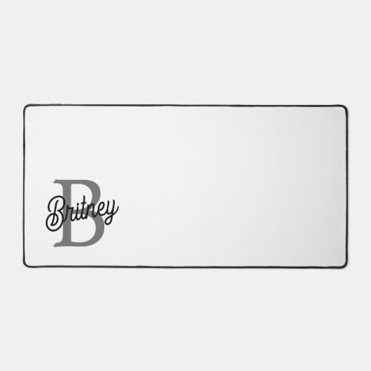 Modern Elegant Monogram Naam Zwart Grijs Script Bureaumat (Voorkant)