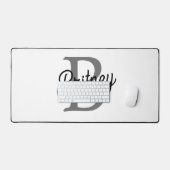 Modern Elegant Monogram Naam Zwart Grijs Script Bureaumat (Keyboard & Muis)