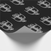 Modern Elegant Monogram Naam Zwart Grijs Script Cadeaupapier (Hoek)