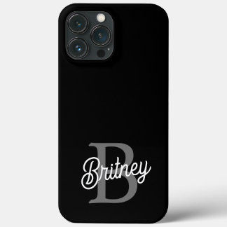 Modern Elegant Monogram Naam Zwart Grijs Script Case-Mate iPhone Case
