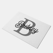 Modern Elegant Monogram Naam Zwart Grijs Script Deurmat (Schuin)