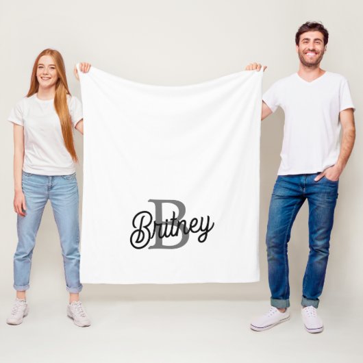 Modern Elegant Monogram Naam Zwart Grijs Script Fleece Deken (In situ)