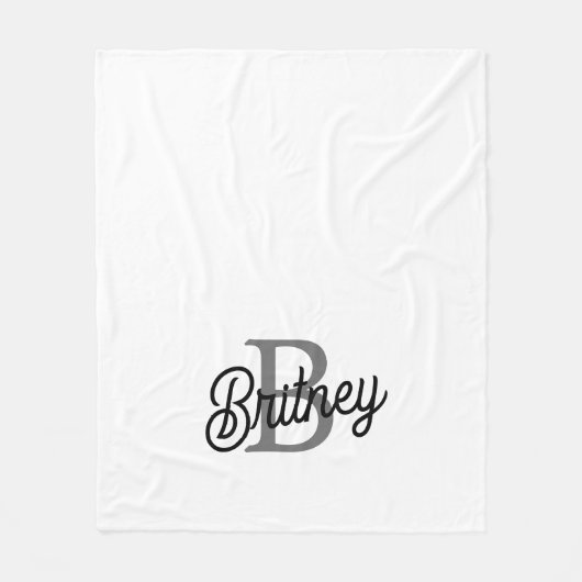 Modern Elegant Monogram Naam Zwart Grijs Script Fleece Deken (Voorkant)