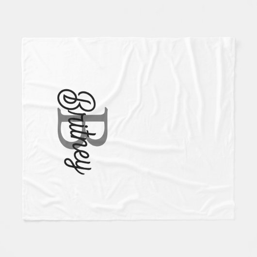 Modern Elegant Monogram Naam Zwart Grijs Script Fleece Deken (Voorkant (Horizontaal))