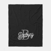 Modern Elegant Monogram Naam Zwart Grijs Script Fleece Deken (Voorkant)