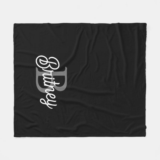Modern Elegant Monogram Naam Zwart Grijs Script Fleece Deken (Voorkant (Horizontaal))