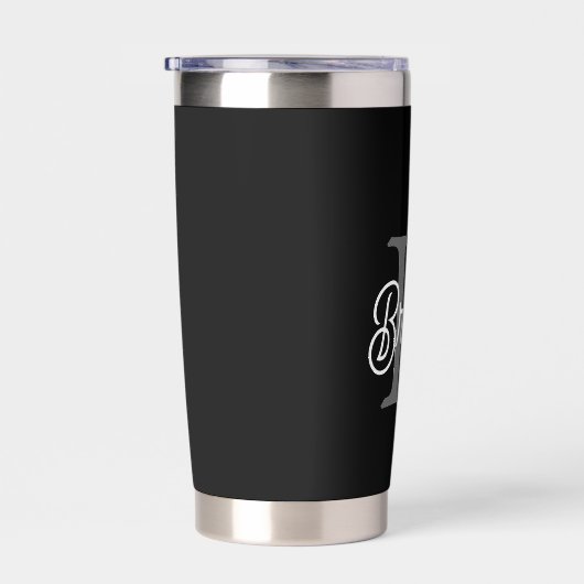 Modern Elegant Monogram Naam Zwart Grijs Script Geïsoleerde Drinkbeker (Rechts)