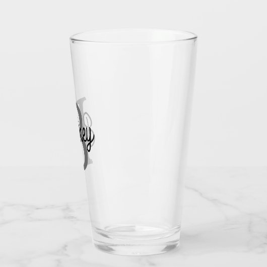 Modern Elegant Monogram Naam Zwart Grijs Script Glas (Links)