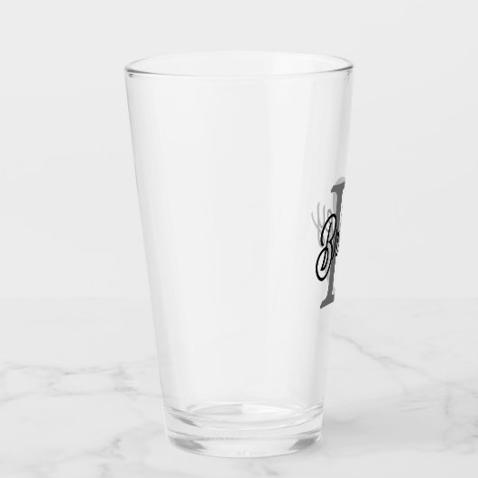 Modern Elegant Monogram Naam Zwart Grijs Script Glas (Rechts)