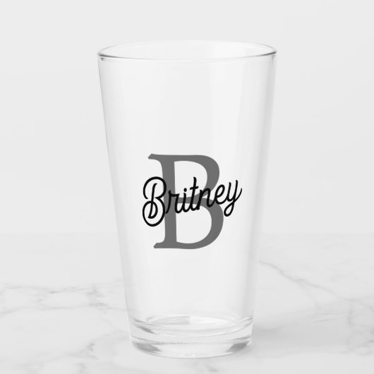Modern Elegant Monogram Naam Zwart Grijs Script Glas (Voorkant)