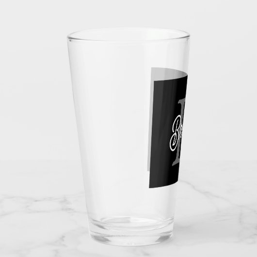 Modern Elegant Monogram Naam Zwart Grijs Script Glas (Rechts)