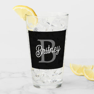 Modern Elegant Monogram Naam Zwart Grijs Script Glas