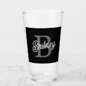 Modern Elegant Monogram Naam Zwart Grijs Script Glas (Voorkant)