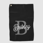 Modern Elegant Monogram Naam Zwart Grijs Script Golfhanddoek (Voorkant)