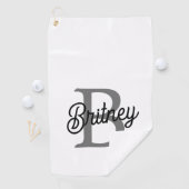 Modern Elegant Monogram Naam Zwart Grijs Script Golfhanddoek (Insitu)