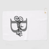 Modern Elegant Monogram Naam Zwart Grijs Script Golfhanddoek (Horizontaal)