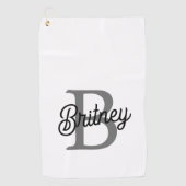 Modern Elegant Monogram Naam Zwart Grijs Script Golfhanddoek (Voorkant)