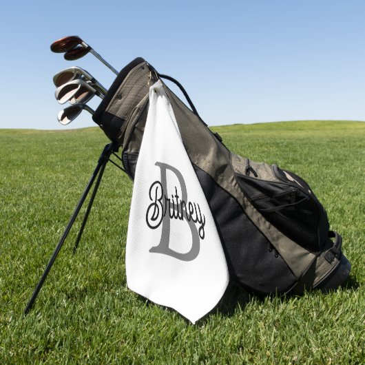 Modern Elegant Monogram Naam Zwart Grijs Script Golfhanddoek (Groen)