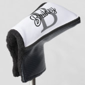 Modern Elegant Monogram Naam Zwart Grijs Script Golfheadcover (3/4 voorkant)