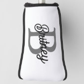 Modern Elegant Monogram Naam Zwart Grijs Script Golfheadcover (Draai 90)