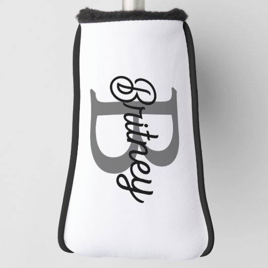 Modern Elegant Monogram Naam Zwart Grijs Script Golfheadcover (Draai 90)