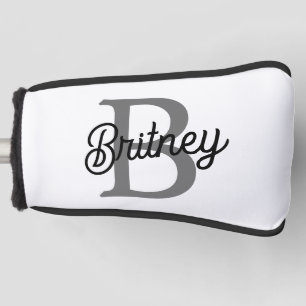 Modern Elegant Monogram Naam Zwart Grijs Script Golfheadcover