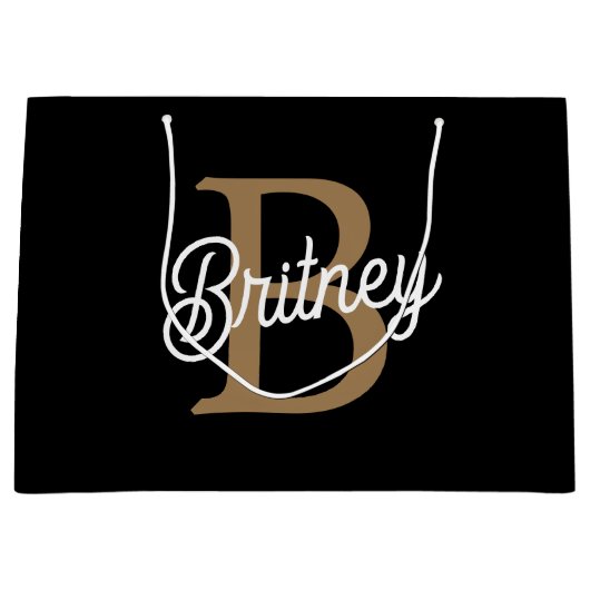 Modern Elegant Monogram Naam Zwart Grijs Script Groot Cadeauzakje (Voorkant)