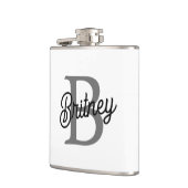 Modern Elegant Monogram Naam Zwart Grijs Script Heupfles (Links)