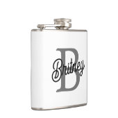 Modern Elegant Monogram Naam Zwart Grijs Script Heupfles (Rechts)