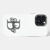 Modern Elegant Monogram Naam Zwart Grijs Script iPhone Hoesje (Achterkant horizontaal)