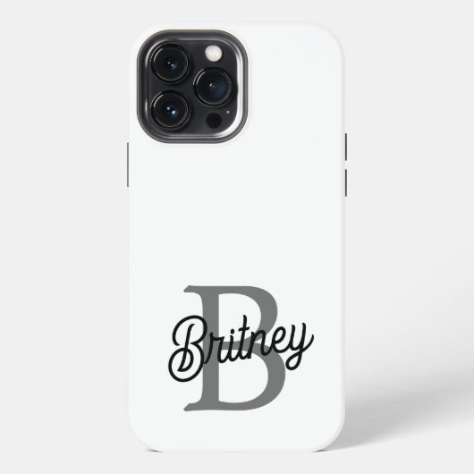 Modern Elegant Monogram Naam Zwart Grijs Script iPhone Hoesje (Achterkant)