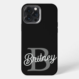Modern Elegant Monogram Naam Zwart Grijs Script iPhone 13 Pro Max Hoesje